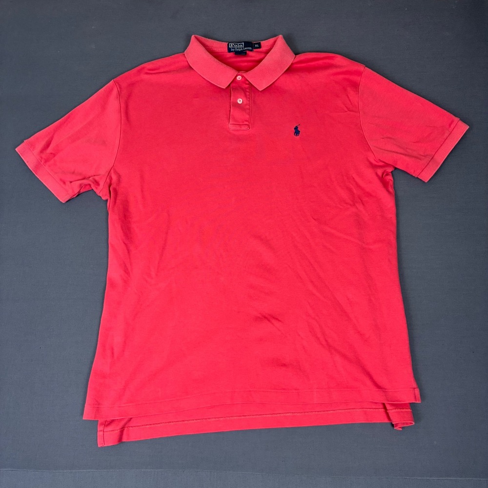 Polo Ralph Lauren Coral Red Pink Short Sleeve Polo Shirt Men's Size XL Blue Pony